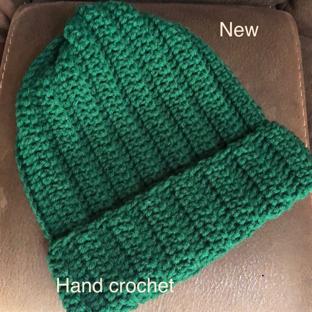Hunter green beanie hat New hand crochet by me Extra long to cover ears handmade